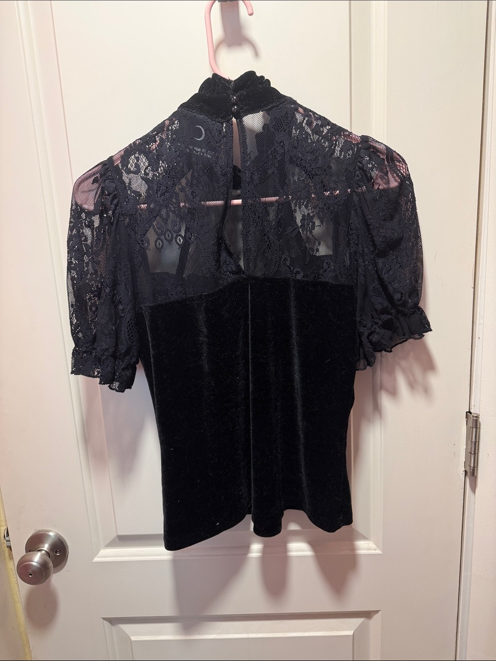Killstar Black Velvet & Lace High Neck Top - Picture 3 of 3